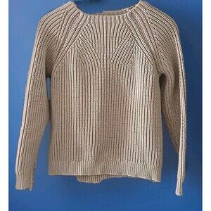 J Crew Cream 100% Cotton Cable Knit  Women’s Sweater Size Medium Academia Preppy